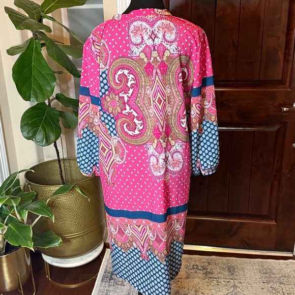 Reborn sheer pink and blue paisley print, bohemian-style tunic size XL - Picture 5 of 16